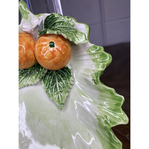 The Mane Lion Ceramic Leaf Tray Dish Orange Tangerine‎ Fruit Flower Italy Candy - Picture 5 of 16